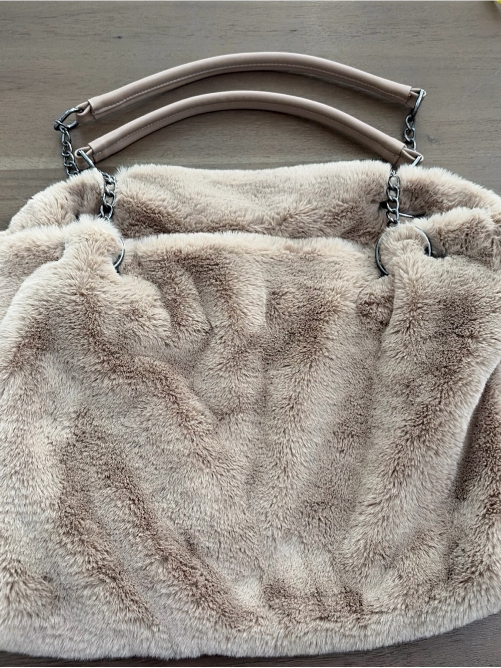House of Harlow 1960 Faux Fur Tote Bag in Plush Beige